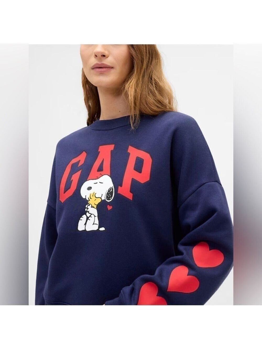 Gap Novelty Snoopy Peanuts Oversized Wedge Gap Logo Sweatshirt Love NWOT XL - Picture 4 of 5